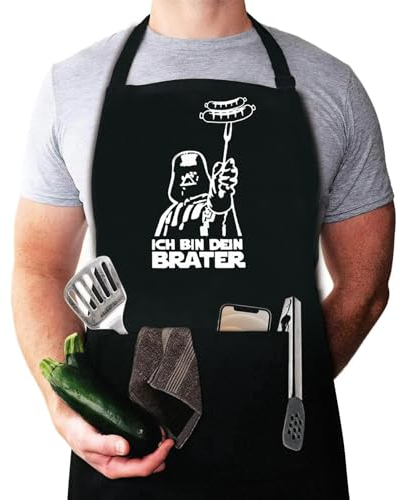 SUE'S DAY Grillschürze für Männer,Star Wars Schürze,Kochschürze Herren mit 2 Taschen, Lustige Kochschürze fur Herren,Grill Geschenke für Männer ICH BIN DEIN BRATER