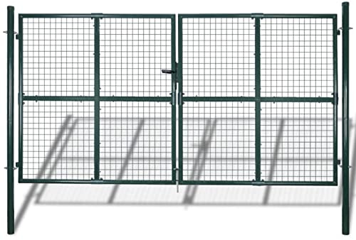 Gecheer Cancello,Doppio,da Giardino,Esterno,in Rete Acciaio Zincato,Verde Scuro,306x250 cm,Cancello Doppia Anta,Cancello da Giardino,Cancello Metallo,Cancello Acciaio,Cancello per Recinzione