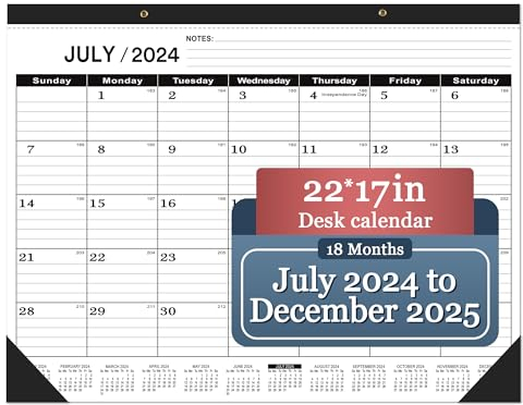 Desk Calendar 2026-2027 large 22 x17 (July 2026-December 2027) 2026-2027 Desk Calendar Large 22 x17,Classic Black Calendar 2027,Calendar 2027 with Plastic Cover