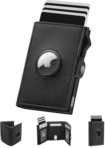 YESIIW Portafoglio Airtag Acapacità Enorme Portafoglio Uomo con 7 Scomparti per Carte Pop up Porta Carte Airtag per 12+ Cartes, Airtag Wallet con Monete, Banconote & d'identità, Relago Uomo (Nero)