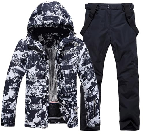 SnowElve Men's Ski Suits Jacket and Pants Set Insulated Waterproof Windproof Hooded Snow Coat Snowsuit for Winter Skiing(TY209-BK,M)