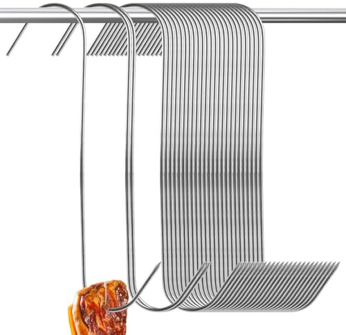 LOPYXBR 60 ganchos para carne de acero inoxidable, 17 cm, ganchos para carne, ganchos grandes para ahumar, ganchos para carne, ganchos en S para colgar anguilas, trucha, vaca, cerdo, pollo