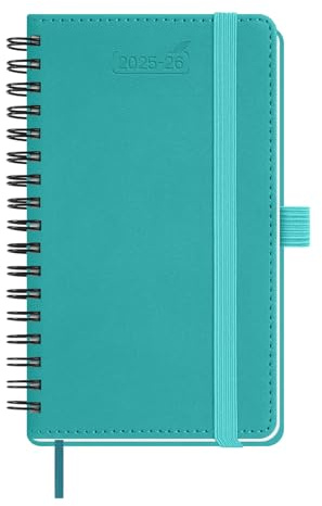 BEZEND Taschenkalender 2026 Klein A6, 18-Monate Wochenplaner Juli 25-Dez 26, Buchkalender Ringbuch PU-Leder Softcover mit Stifthalter - Türkis