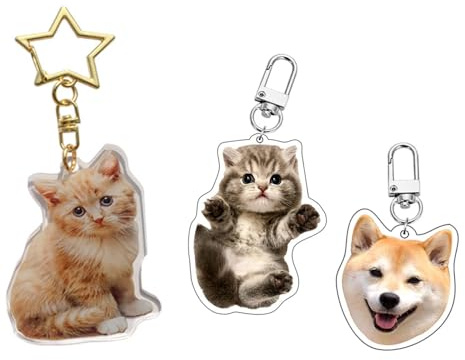 Jishiletao Personalisierter Haustier-Schlüsselanhänger mit Bild, personalisiertes Foto für Tierliebhaber, personalisierter Cartoon-Anhänger, Foto-Schlüsselanhänger, individueller Name, Textbild