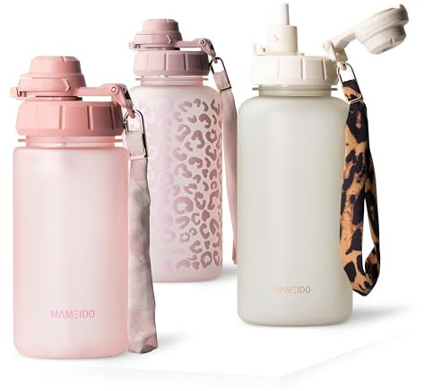 MAMEIDO Trinkflasche Kinder 500ml mit Strohhalm & Trageschlaufe aus Tritan, Wasserflasche auslaufsicher, Flasche BPA-frei für Jungen & Mädchen (Flamingo Pink, 0,5l)