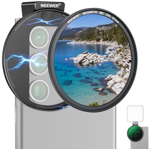 NEEWER 67mm Magnetic CPL Filter, Circular Polarizing Filter with Cold Shoe Camera Lens Clip, Photography Accessories Compatible with Samsung Galaxy Android