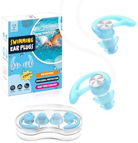 Ear Plugs for Swimming with String, Blocks Water Out Lets Sound in, Custom-fit Swimmer Earplugs - Waterproof Ear Protection for Surfing, Swim, Kiteboarding, Showering, Other Water Activities