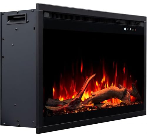 AFLAMO Caminetto Elettrici da Incasso LED AFLAMO 3D, con Audio Integrato, Effetto Fiamma Realistico, Funzione Riscaldamento (60x45x20)