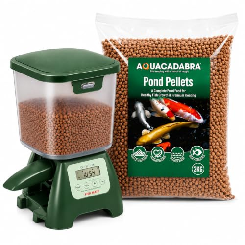 Aquacadabra 2Kg Fish Food Pellets & P7000 Automatic Pond Fish Feeder Bundle Kit