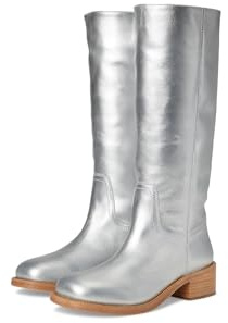Steve Madden Women's Riggs Knee High Boot, Silver Leather, 4.5 UK