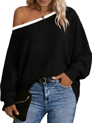 Dressmine Long Sleeve Tops for Women UK Batwing Black Cold Shoulder Tops Loose Fitting Blouses Off Shoulder Batwing Top Size 18