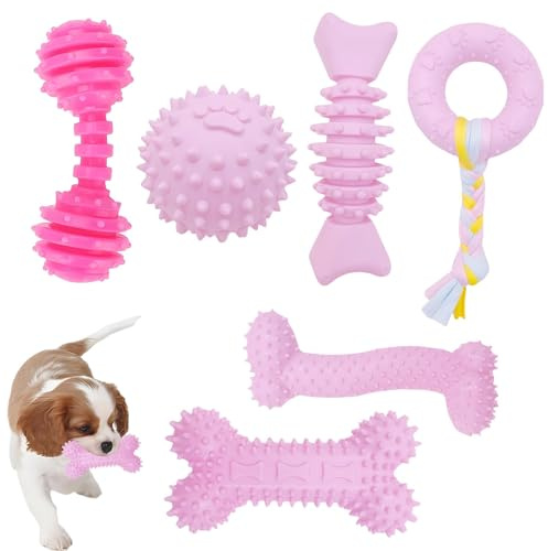 Pddenality 6 PCS Pink Chew Toys for Dogs Set, Durable Dog Toys, Dog Chew Toy, Teeth Cleaning Attractive and Durable Interactive Pet Toys Suitable for Small and Medium-sized Dogs