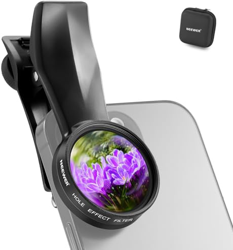 NEEWER 37mm Spiral Halo Prism Filter con Phone Clip, K9 Cristal Filtro Efecto, Accesorios Móvil Lentes Cámara para 17mm Rosca Placa Trasera Cage Case, Compatible con iPhone, Samsung y Android, FL-100