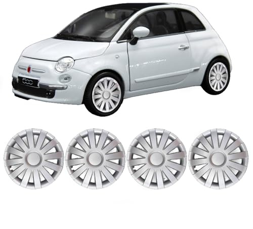 Darfox 14 Inch Wheel Trims – Set of 4 Hubcaps – Compatible with Fiat 500 – Plastic Covers for Steel Wheels (ags)