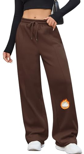 PASUDA Pantaloni Tuta Donna Pantaloni Termici Invernali Casual Larghi Pantaloni Jogging a Vita Alta Pantalon Sportivi Lungo Comodi in Pile Gamba Larga Jogger con Tasche e Coulisse (Marrone, L)