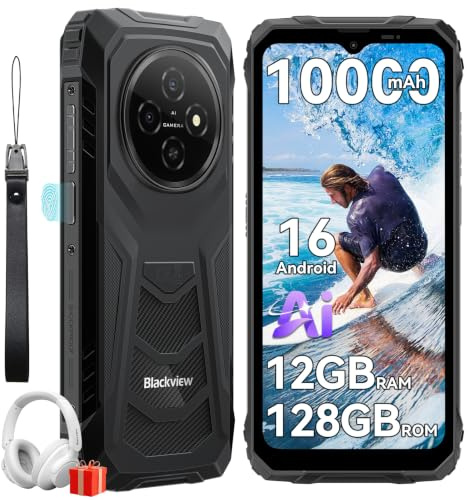 Blackview Smartphone Móvil Irrompible Android 16, 12GB+128GB (TF 2TB) Móvil Rugerizado, 10000mAh Batería 6.56 HD+ Teléfono Movil AI Camera Face ID/Dual SIM/NFC/OTG/Gemini AI Movil Indestructible