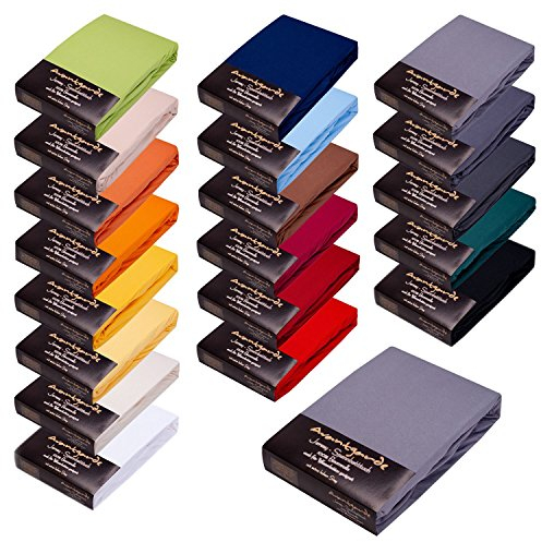 AVANTGARDE SPANNBETTLAKEN - 90x200-100x220 cm - hoher Steg f. Boxspringbett & Wasserbett geeignet - 100% Jersey Baumwolle Spannbetttuch - Gute ca. 165g/m² (12 Grau, 90 x 200 cm - 100 x 220 cm)