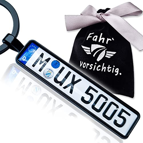 Schlüsselanhänger mit individuellem KFZ Kennzeichen Schwarz Nummernschild Autokennzeichen Personalisiert