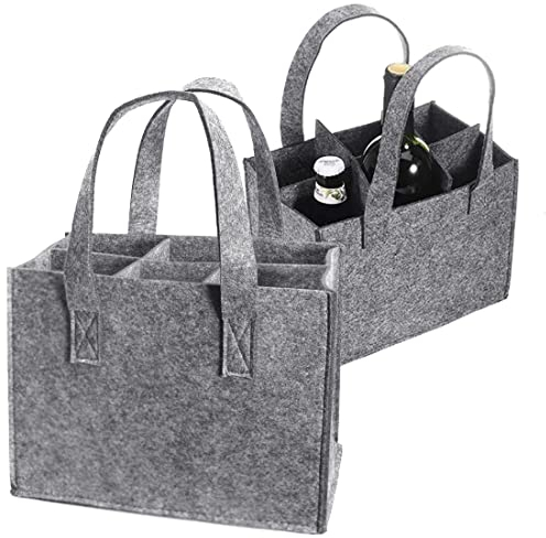 Old Tjikko 2PCS Flaschentasche 6 Fächer, Filz Flaschenträger für 6 Flaschen (1,5L), Geräuscharm, Faltbar, Flaschenkorb für Bier, Wein, Wasser – Männerhandtasche and Geschenk
