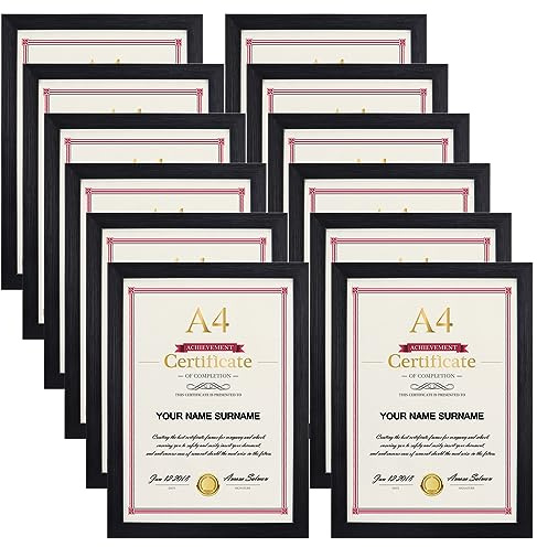 Giftgarden 12 Pack A4 photo Frames, Black A4 Picture Frame Certificate Frames for Wall Hanging and Tabletop Display
