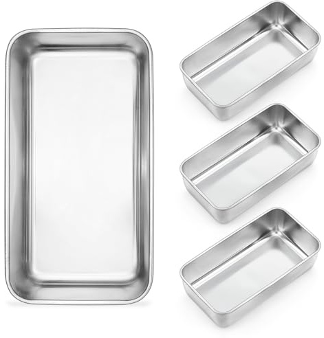 Onader 9 x 5 Bread Loaf Pans, Stainless Steel Deep Meatloaf Pan for Baking Set of 4