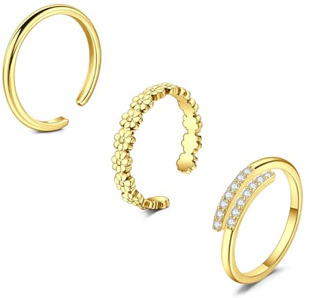 AceFun Toe Ring Set for Women Beach Bracelets Open Adjustable Toe Rings Beach Foot Jewelry Set Silver Gold