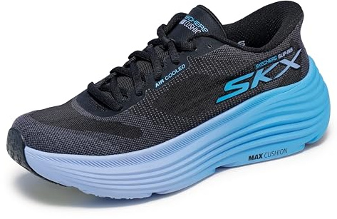 Skechers Mujer Max Cushioning Endeavour Hallandale Slip-In ENTRENADOR, Black Textile/Blue Trim, 39 EU