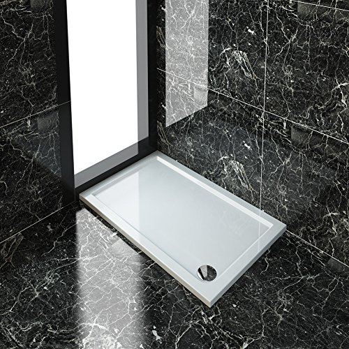 ELEGANT Rectangular Stone Shower Tray for Shower Enclosure Cubicle with Waste Trap 1100 x 800 x 40 mm