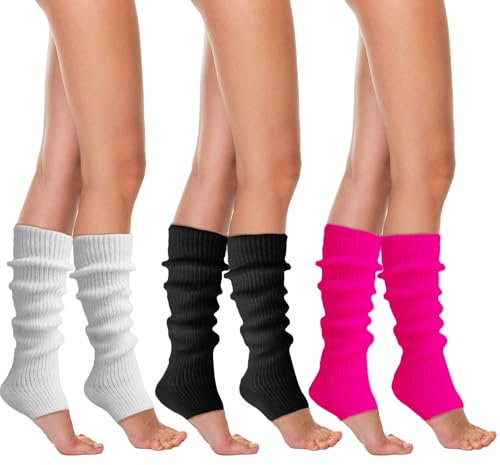 FUIPVGI 3 Paar Bein Stulpen Damen, Winter Lange Gestrickt Beinwärmer Legwarmers, Beinwärmer Knöchelwärmer für Ballett Yoga Frauen und Mädchen (3 Farben)