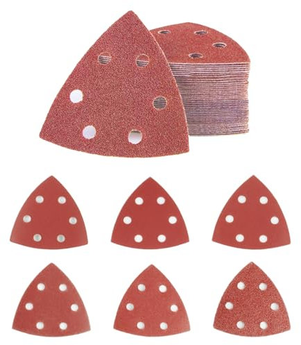 60 Hojas Lijas para Lijadora, Lija Mouse Papel de Lija, Papel Lijadora Triangular Papel de Lija para Madera Metal, Papeles de Lija de gancho y Bucle con 6 Agujeros, Granos 60/120/180/240/320/400