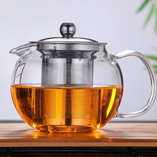 YUEMING Teteras de vidrio con infusor, 650ML Tetera Infusiones, Tetera de vidrio de borosilicato de cuadrada con coladores de té para infusiones de hojas sueltas, Infusor de extraíble
