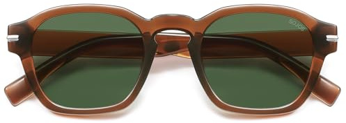 SOJOS Vintage Retro Square Polarized Sunglasses Men Trendy Womens Sun Glasses SJ2382 Brown Frame Green Lens