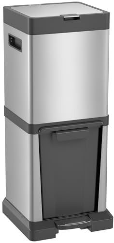 HOMCOM Dual Kitchen Bin Double Bin 20+14L Soft-Close Lid Pedal Silver Tone