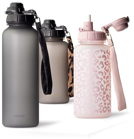MAMEIDO Trinkflasche 1,5l mit Strohhalm & Zeitmarkierung als Trinkerinnerung, Wasserflasche auslaufsicher, Sportflasche BPA-frei, Gym Water Bottle, Flasche aus Tritan (Carbon Grey, 1500ml)