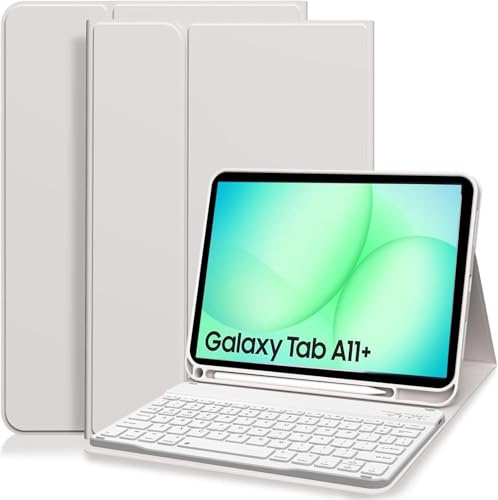 Coque Clavier pour Samsung Galaxy Tab A11+/A9+ 11 pouces 2025/2023, Étui AZERTY Français pour Samsung A11 Plus/A9 Plus, Coque fine en PU avec clavier sans fil pour tablette Samsung A11+ Plus (Gris)