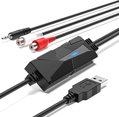 DigitalLife Tarjeta de captura de audio USB A, convertidor analógico a digital con entradas RCA y 3.5 mm, cintas de casete de transferencia y otros dispositivos de audio a MP3, compatible con Windows