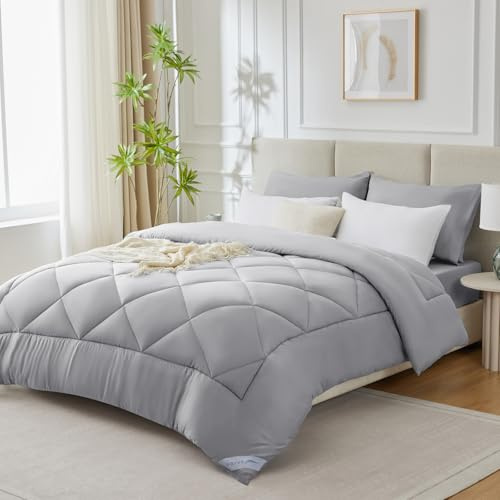 WAVVE Piumone Letto Matrimoniale 450 gr/mq Invernale 135x200 cm - Piumino Caldissimo 200x135 cm, Trapunta 135 x 200 cm in Microfibra Sintetica, Grigio Leggero