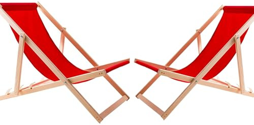 WOODOK Liegestuhl Klappbar - Gartenliege Klappbar bis 120kg, Sonnenliege aus Buchenholz ohne Armlehne (2X Rot)