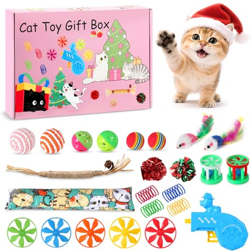 Cat Advent Calendar 2025, Interactive Cats Fetch Tracking Toys, Kitten Toys Advent Calendar Gifts Box for Kitten, Xmas Gift Toys for Cat Lovers (Pink)