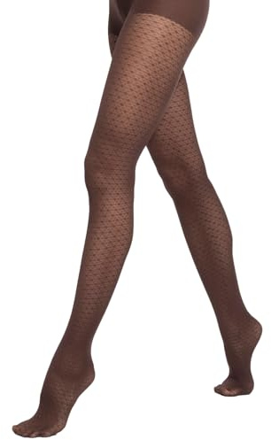 Gatta Collant da donna fantasia colore Dark Choco della collezione Wedel 40 DEN - opaco, a rete, fantasia a rombi, elastico, elegante, resistente (Dark Choco, S)