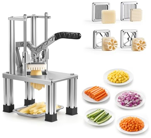 VEVOR Tagliapatate per Patate Fritte, Taglierina per Patate Verdure a Bastoncino con Lame di Ricambio 1/4 e 3/8 pollici 420J2 SUS301, Divisore per Frutta Levatorsoli per Mela, Ristorante, Cucina