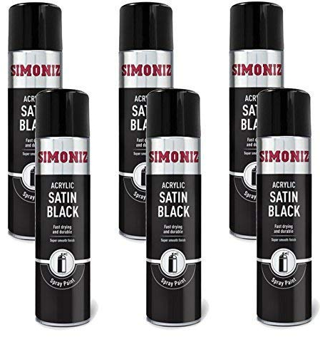 SIMONIZ 6 Pack of Acrylic Satin Black Spray Paint 500ml