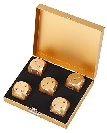 Jadeshay 6-seitiges Würfel-Set, 5 Stück Aluminiumlegierung DND Polyedrische Würfel Box Set Dice Set Kartenspiel Würfelspiele mit Aufbewahrungsbox(Gold, Quadrat)