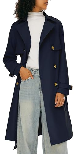 Orolay Long Trench Coat for Women with Belt Lightweight Double-Breasted Duster Trench Coat Slim Fit Navy XS