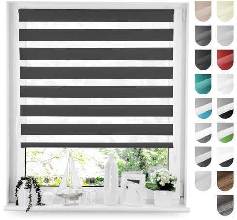 Tom'Shop Tom'Shop® Doppelrollo DuoRollo (Schwarz 55cm x 150cm) Duo Rollos für Fenster Klemmfix ohne Bohren mit Klämmträger Fensterabdeckung Fensterrollo leichte Montage