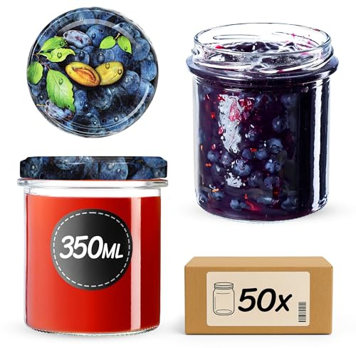 KADAX Lot de 50 bocaux en Verre 350ml Ø82 à Pois Rouges – Couvercle Twist-Off hermétique TO82 – pour confitures, conserves, cornichons, Miel & Fermentation