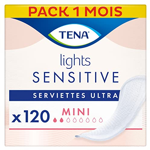 TENA Lights Sensitive Ultra Mini Inkontinenzeinlagen, parfümfrei, für leichte Blasenschwäche und empfindliche Haut, 120 Stück, 6 x 20 Stück