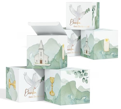 Papierdrachen - 12 Geschenk-Schachteln zum Befüllen - ideales Gastgeschenk - Give-Away-Box - in der Größe 5x5x5cm - Eukalyptus - Set 1