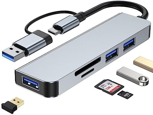 VIENON 5 in 1 Aluminum USB-C Hub with Memory Card Reader and 3 USB 3.0 Ports, for PC, Laptops, MacBook Pro/Air, iMac Pro, Surface and Tablet