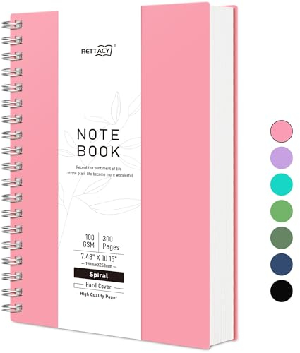 RETTACY Notizbuch B5 Dotted, Bullet Journal Spiral-Notizbuch Gepunktet mit 300 Seiten, Softcover Ringbuch 100 g/m² Dickes für Frauen Männer Arbeit Büro Schule, 14.5 x 21cm - Rosa